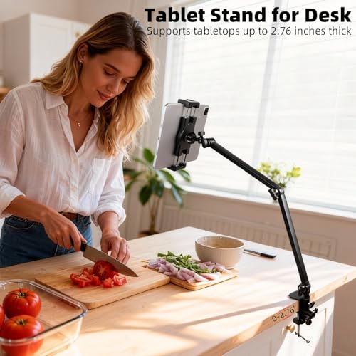 iPad Desk Mount, Adjustable Foldable Tablet Aluminum Arm, 360° Rotation, Tablet Stand Holder for Bed, Fits 4.7"-15" iPad Pro/Air/Mini, Phones, Galaxy Tab, Portable Monitor - size: N6