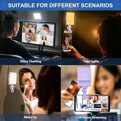 Selfie Light, Phone Light with Front & Back Clip, 60 LED Portable Light with 3 Modes, 5000mAh Rechargeable Video Light for Phone, iPhone, IPad, Laptop, TikTok, Makeup, Live Stream, Vlog(Purple) - color: Purple
