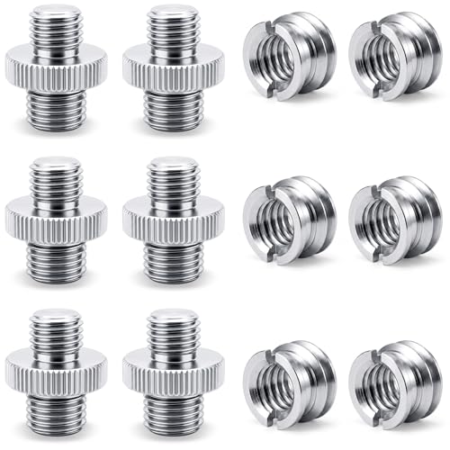 12 Pcs 1/4 to 3/8 Inch Tripod Adapter Camera Mount Screws 3/8" to 1/4" Mount Adapter Precision Metal Reducer Bushing for Camera DSLR Monopod Ballhead Light Stand Mic Boom