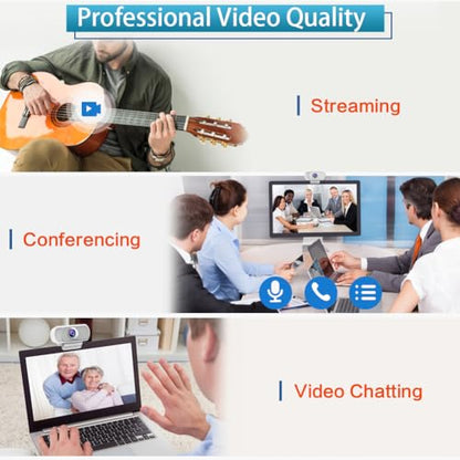 Webcam for PC, HD 1080P Webcam with Microphone, 110° Wide Angle USB Plug & Play - Noise Canceling for Video Calls, Streaming, Gaming - Built-in Privacy Shutter & Tripod - color: White