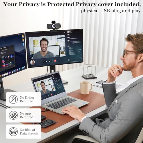 1080P Full HD Webcam with Built-in Microphone and Rotatable Tripod, Privacy Cover, for Desktop PC or Laptop Computer-Style1