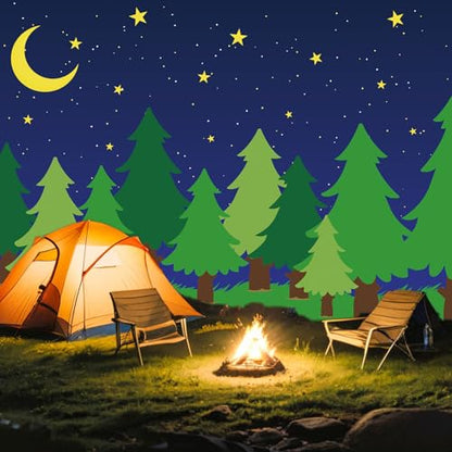 Teenyyou 10 x 16 ft Enchanted Forest Camping Backdrop Scene Camping Background Supplies Forest Night Scene Photography Background for Theme Party Photo Banner Decoration - size: 10 x 16 ft
