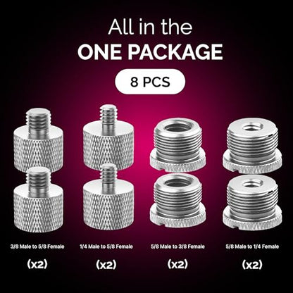 IXTECH Mic Stand Adapter Set 8 pc - Metal Tripod Adapters Female-Male 5/8-3/8, 3/8-5/8, 5/8-1/4, 1/4-5/8 ADP02 Silver - color: Silver