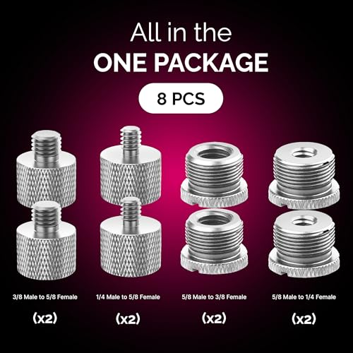 IXTECH Mic Stand Adapter Set 8 pc - Metal Tripod Adapters Female-Male 5/8-3/8, 3/8-5/8, 5/8-1/4, 1/4-5/8 ADP02 Silver - color: Silver