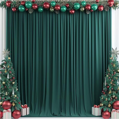 10x10ft Wrinkle Free Hunter Green Backdrop Curtain for Parties Soft Fabric Drapes Wedding Dark Green Curtain Backdrop for Birthday Party Decorations Background for Photography 5x10ft,2 Panels - color: Blackish Green, size: W5' X H10'(2 Panels)