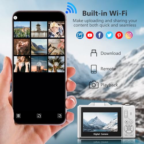 4K Digital Camera for Photography, 64MP Vlogging Camera for YouTube with 3" 180° Flip Screen, 18X Digital Zoom Point and Shoot Camara with 32GB Micro SD Card for Beginner (White) - color: YL15-W08-C-White