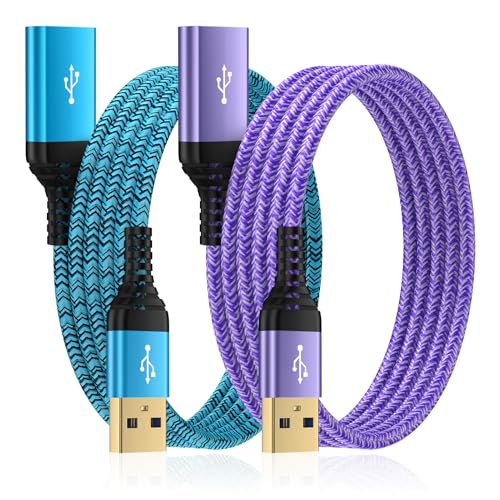 USB Extension Cable 10 FT, 2Pack USB3.0 Extension Cord Type A Male to Female USB Extender High Speed Data Transfer Extender Cord for Keyboard,Mouse,Playstation,Webcam,Hard Drive,Printer,Flash Drive - color: Blue, Purple, size: 10FT