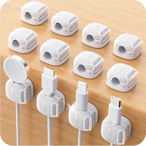 Cable Clips,12Pack Cord Holder Cord Organizer [1s Lock & Strongest Adhesive] Spring Cord Clips Phone Charger Wire Desk Cable Management Nightstand Home Office School Decor Women Cute Desk White - color: White, size: 12 Pack