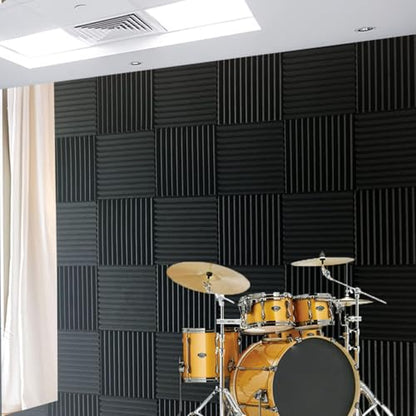 52 Pack Purple Black 1" x 12" x 12" Acoustic Wedge Studio Foam Sound Absorption Wall Panels - color: Purple/Black