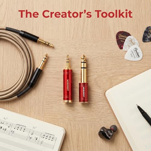 MOBOREST 3.5mm to 1/4 (6.35mm) Adapter, 1/8 Inch to 1/4 Inch Stereo Headphone Adapter, Can be Used Conversion Headphone adapte, amp adapte, RED 2PCS - color: RED