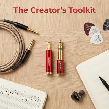 MOBOREST 3.5mm to 1/4 (6.35mm) Adapter, 1/8 Inch to 1/4 Inch Stereo Headphone Adapter, Can be Used Conversion Headphone adapte, amp adapte, RED 2PCS - color: RED