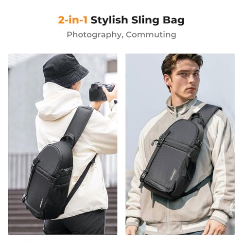 K&F CONCEPT Camera Sling Bag Crossbody Bag Camera Shoulder Backpack DSLR/SLR/Mirrorless Photography Bags Compatible with Canon/Nikon/Sony/Fuji/Gopro/DJI - color: Black, size: Medium