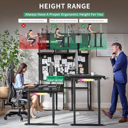 JWX 4 Legs Standing Desk with Dual Motor, Flip-up Cable Management Design with Acrylic Led Light - size: Flip Up -Black