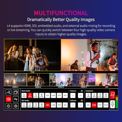 FEELWORLD L4 10.1 Inch Touch Screen Video Switcher 10.1 inch Touchscreen, Real-time Preview 5 Input Sources PST PGM and Operation Interface