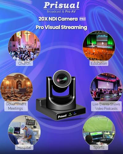 Prisual NDI PTZ Camera System Gen 5, NDI 6 & NDI HX3 Certified, 20X Optical Zoom, AI Auto Tracking, PoE HDMI SDI Bundle PTZ for Church Worship, PTZ Controller, (NDI PTZ Bundle TEM-20N PROx2+TEM-JOY1) - color: Steel Gray