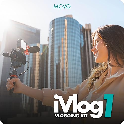 Movo iVlog1 Vlogging Kit - iPhone Lightning Compatible YouTube Starter Kit - Shotgun Microphone, Mini Tripod, LED Light, Wide-Angle Lens, Lightning Adapter