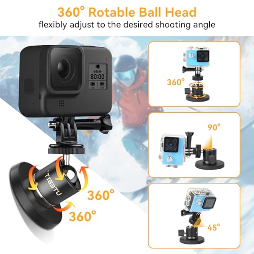 UTEBIT 66mm Strong Magnetic Base Mount with 360° Rotation Ball Head, Black | Magnet Camera Mount with Phone Holder Compatible with Gopro Hero, for DJI Osmo Action Osmo Nano, for Insta360, Action Camera - size: 66MM