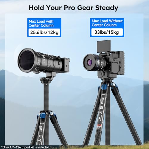 SIRUI AM-124 Carbon Fiber Tripod with Triangular Center Column, 62.6" Compact Travel Tripod for Camera, 4 Sections, Waterproof Twist Lock, Load 26.5lbs - size: 62.6 inches