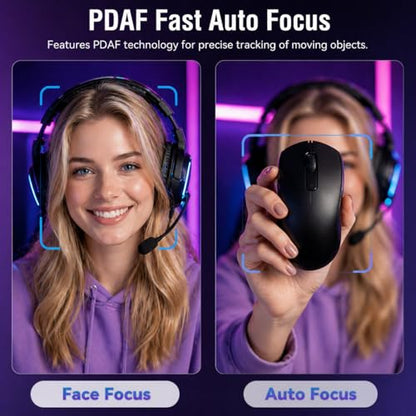 4K PC Webcam, PDAF Auto Focus, 1080P@60fps, Dual Noise Cancelling Mics, 8X Digital Zoom 73° FOV, Privacy Cover Plug&Play Web Camera for PC Computer Windows Mac Zoom Teams Twitch Google Meet