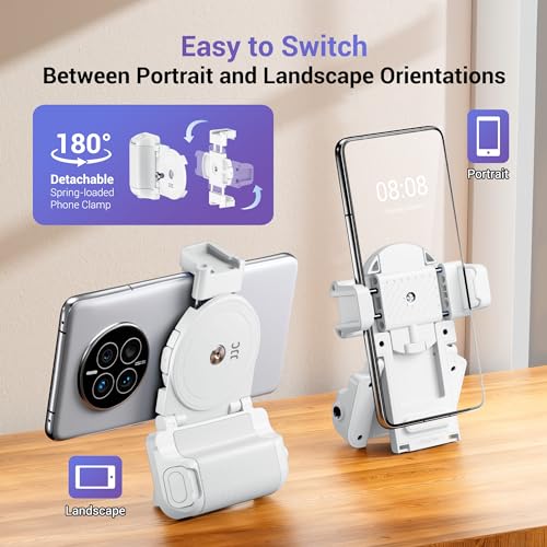 Phone Camera Grip Smartphone Photography Shooting Clip with Tripod Mount & Detachable Wireless Shutter Remote Control, Phone Selfie Grip Handle Stand for iPhone Samsung Android Phone Vlog Video White - color: White