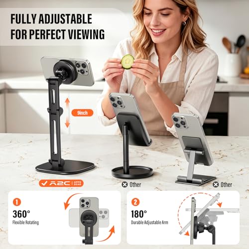 APPS2Car Magnetic Phone Stand for MagSafe, Height Adjustable Foldable iPhone Stand with Heavy Base and Metal Ring, Desk Phone Holder for iPhone 17/16/15/14/13 Pro Max, Black - color: Black - Magnetic Stand