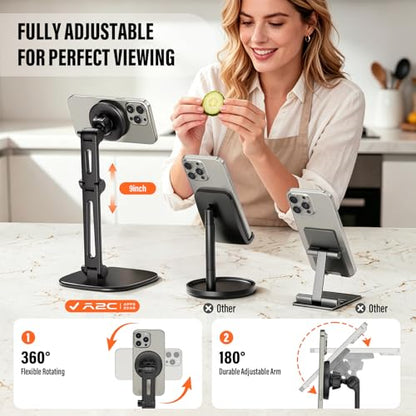 APPS2Car Magnetic Phone Stand for MagSafe, Height Adjustable Foldable iPhone Stand with Heavy Base and Metal Ring, Desk Phone Holder for iPhone 17/16/15/14/13 Pro Max, Black - color: Black - Magnetic Stand