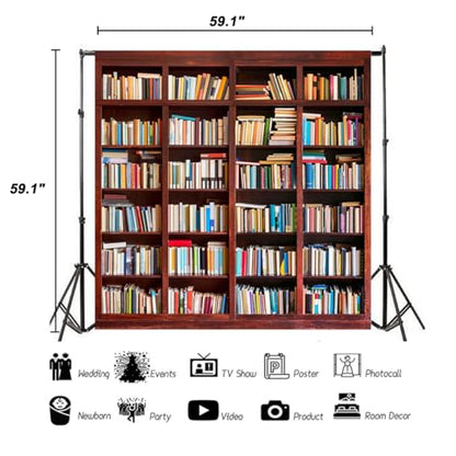 AOFOTO 5x5ft Bookshelf Backdrop Bookcase Photography Background Books Office Library for Video Recording Kid Boy Girl Child Artistic Portrait Photo Shoot Studio Props Video Drop Vinyl Wallpaper - size: 5x5ft
