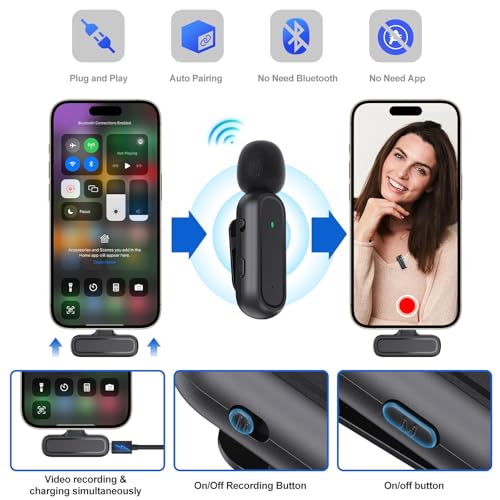 Wireless Lavalier Microphone, 2 Mini Mics with Charging Case, 8H, 65ft | USB-C Clip-On Mic for iPhone iPad Android PC, Noise Reduction, Ideal for Vlogging TikTok YouTube Video Recording Interview