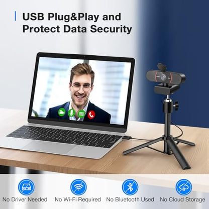 EMEET C960 4K Webcam with Tripod, 4K UHD Sony Sensor, 3 Adjustable Height Mini Tripod w/Privacy Cover, PDAF Auto Focus, Dual Noise-Cancelling Mics, Auto Light Correction, Perfect for Online Meetings - style: 4K Tripod