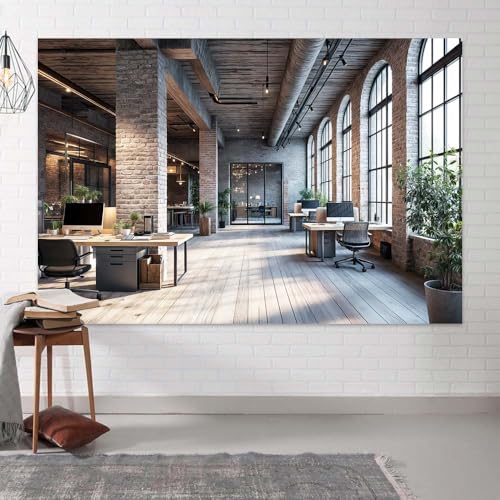 10X8ft Modern Office Backdrop for Video Conference Business Backdrops Rustic Brick Wall Virtual Office Scene Photography Studio Background Holiday Party Birthday Live Zoom Photoshoot Props - size: 10X8FT