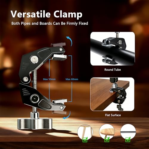 GEEKOTO 22" Magic Arm, Overhead Phone Mount with 360Dual Ball Head, CNC Aluminum Desk Camera Mount for Photography & Content Creation, Camera, Phone Holder,Filming, Action Camera, LED Light, Webcam - style: Desk Clip&Phone Clip