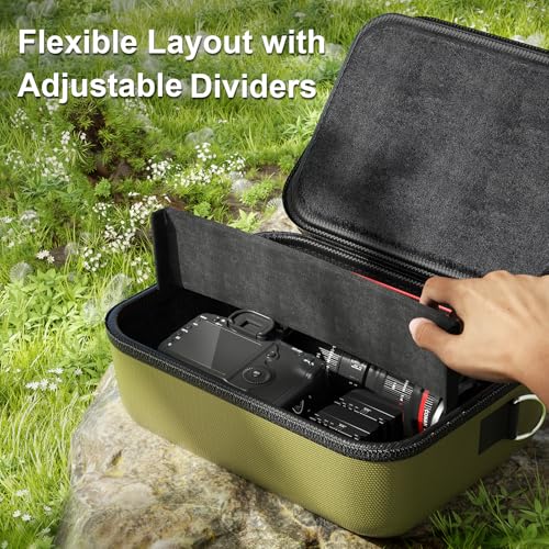 ProCase Hard Shell Camera Case for Canon Rebel T7/EOS R100/R50/DSLR/SLR/Nikon/Sony/Mirrorless Cameras, Soft Padded Digital Camera Travel Bag with 1 Shoulder Strap and 3 Adjustable Dividers -Green - color: Green