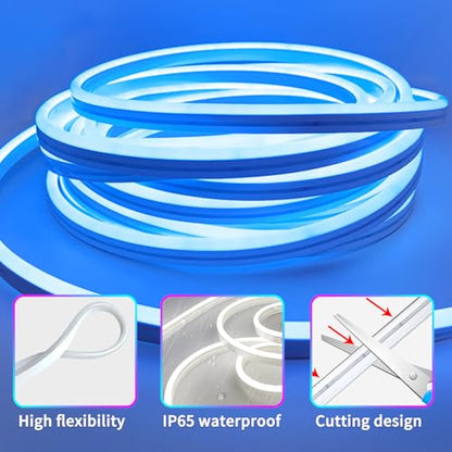 100FT RGB LED Neon Rope Lights,LED Neon Lights with Remote/APP Control,24V IP65 Waterproof Flexible Neon LED Strip Lights for Bedroom Room DIY Decoration（2 Rolls of 50ft with Snap &Screws） - size: 100FT