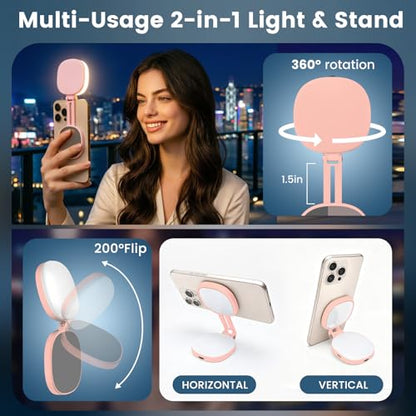 SJZXVZ Magnetic Selfie Light, 3-Mode Phone Light Compatible with Phone Magsa for Selfies/Photography/TikTok/Zoom Calls/Video Conference, Long-Lasting & Rechargeable, CRI97, Pink - color: Pink