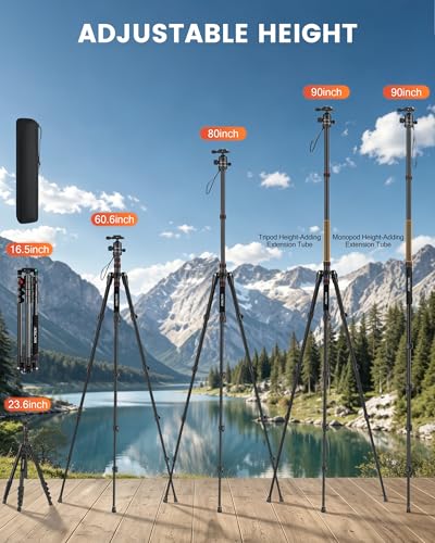 MACTREM 90in 2-in-1 Camera Tripod Monopod Aluminum Heavy Duty Travel Tripod | 360° Ball Head for Macro Photography, Max Load 33lb, Portable for DSLR & Phone, Includes Carry Bag for Travel & Vlogging - size: 80in/90in