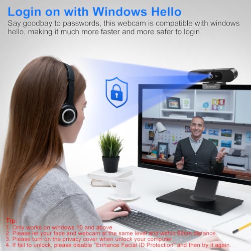 2K QHD Webcam with Windows Hello Facial Recognition, 4MP Computer Camera with Noise-reducing Mic, Privacy Cover, 92° FOV Laptop Webcam for Video Conferencing, Live Streaming, Online Learning - style: 2K Windows Hello webcam