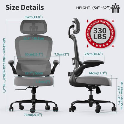 TRALT Office Chair Ergonomic Desk Chair, 330 LBS Home Mesh Office Desk Chairs with Wheels, Comfortable Gaming Chairs (1, Dark Grey) - color: Dark Grey