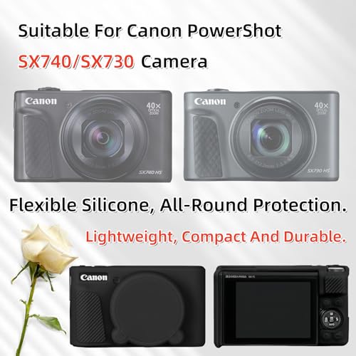 Camera Case for Canon PowerShot SX740/ SX730 Digital Camera,SX740 HS Case, Soft Silicone Protective Case Removable Lens Cover,Comes with 2 Screen Protectors and 1 Wrist Strap. (Black) - color: Black