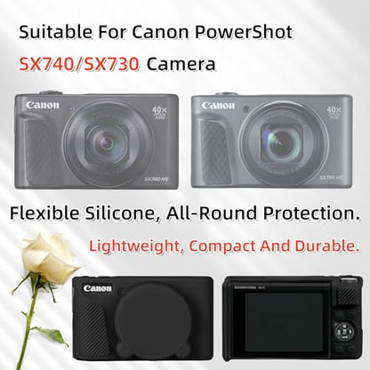 Camera Case for Canon PowerShot SX740/ SX730 Digital Camera,SX740 HS Case, Soft Silicone Protective Case Removable Lens Cover,Comes with 2 Screen Protectors and 1 Wrist Strap. (Black) - color: Black