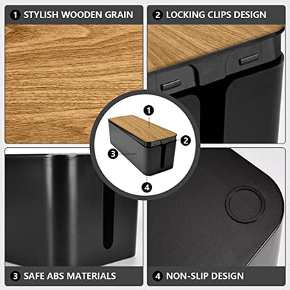 Cable Management Box Large - Wooden Grain Cable Organizer Box to Hide Wires&Power Strips,TV&Desk Computer Wires,with Cable Clips&Reusable Cable Ties for Home&Office(Black) - color: Wooden Black