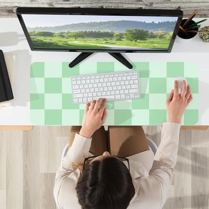 AFIING Sage Green Checkered Desk Mat 31.5" x 12", Waterproof Desk Pad | Non-Slip Rubber Base, Easy Clean Surface, Desk Protection, Office & Home - color: Whitegreen