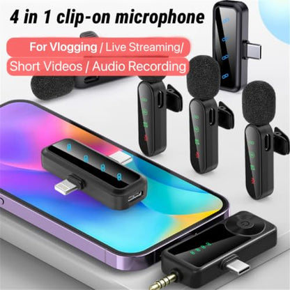 3 in 1/Four in one Wireless Lavalier Microphone for iPhone,iPad,Android,Camera,computer,mini Noise Reduction Recording Mic Ultra-Low Delay,for Vlog/ TikTok/YouTube Live Stream (Upgrade 4mic) - style: Upgrade 4mic