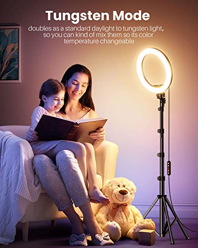 Weilisi 12'' Ring Light with Stand 72'' Tall & 2 Phone Holders,38 Color Modes Selfie Light with Tripod Stand, Big LED Ring Light for iPhone/Android/Camera,YouTube,Makeup - color: Multicolor