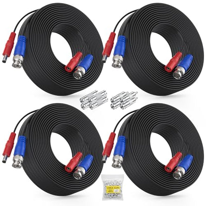 ANNKE 4 Pack 30M/100ft All-in-One Video Power Cables, BNC Extension Surveillance Camera Cables for CCTV Security DVR System Installation, Free 8 x BNC Connectors and 100pcs Cable Clips Included - style: Black-100ft/30M
