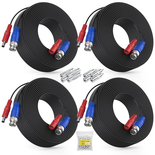 ANNKE 4 Pack 30M/100ft All-in-One Video Power Cables, BNC Extension Surveillance Camera Cables for CCTV Security DVR System Installation, Free 8 x BNC Connectors and 100pcs Cable Clips Included - style: Black-100ft/30M