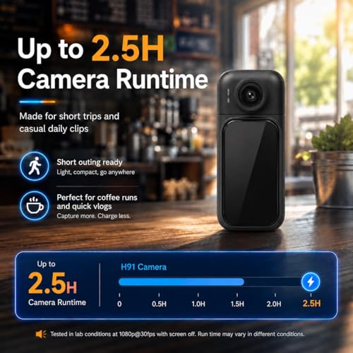 1080P Body Cam, Wearable Camera, POV Recorder, 32GB, Touchscreen | 2.5H wearable POV kit with 32GB, magnetic clip, back clip, touchscreen and WiFi App for travel, walks and vlogs - size: H9132G