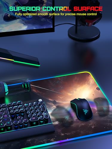 TopMade Wireless Charging Mouse Pad, RGB Gaming Mousepad, 35.4" x 15.8" Extra Large Waterproof Keyboard Desk Pad, Computer Desk Mat, Cosmic Planet (Includes 20W PD Power Adapter & 6.56ft Woven Cable) - color: RGB-Cosmic Planet-35.4"x15.8"-with Adapter