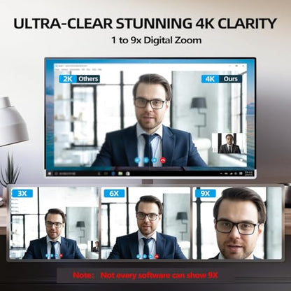 4K Webcam with Light, Web Camera with Microphone, Plug and Play, USB HD Computer Web Cam, Auto-Focus, 73°FOV PC Camera for Zoom Skype Teams, Desktop, Black