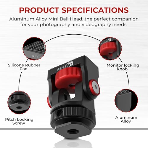 REFLEX CAMERA 360° Rotation Aluminum Mini Ball Head – Durable Aluminum, 1kg Load, Cold Shoe Mount, 1/4” Screw, Compact & Lightweight. Perfect for Cameras, Phones, Monitors, and LED Lights