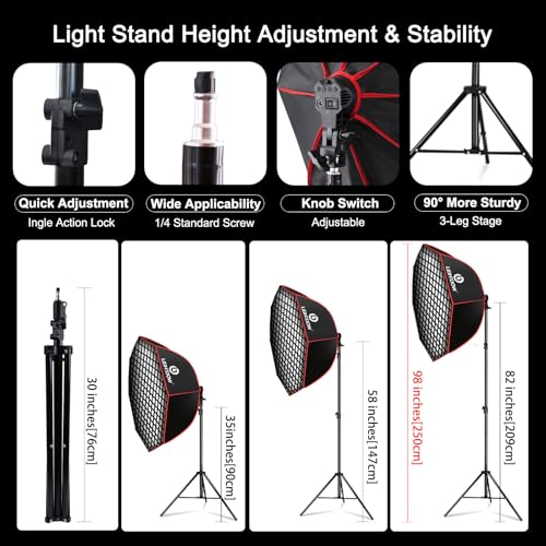 Light Box Photography Lighting Kit:2-Pack 37" Octa Softbox,Honeycomb Grid,110W LED Lamps,RC,Tripod Stands for Studio Light,Video Recording,Portraits,Model/Food/Pet/Baby/Product Shoots & Live Streaming - size: 2-Pack